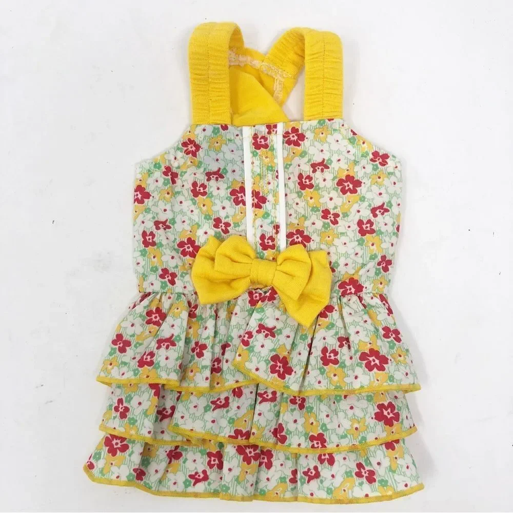 DOGGO | Floral Spring Dog Dress Yellow Accents and Bow Size X-Small NWOT